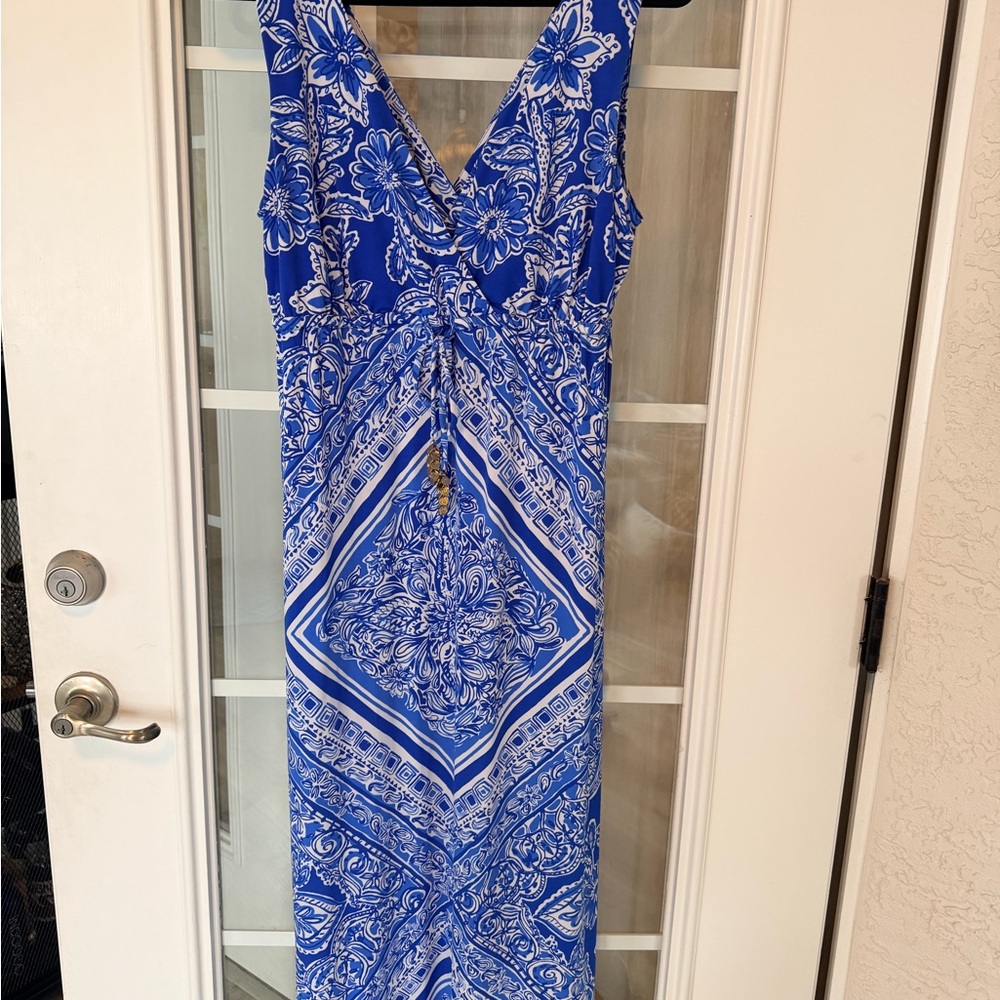 $258 Lilly Pulitzer Miraflora Blue Crush Open Water Engineered Maxi Dress sz L - Picture 3 of 7
